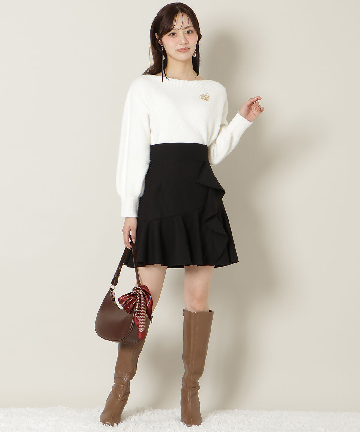 WILLSELECTION「アシメラッフルフリルミニスカート」|フレア|ブラック