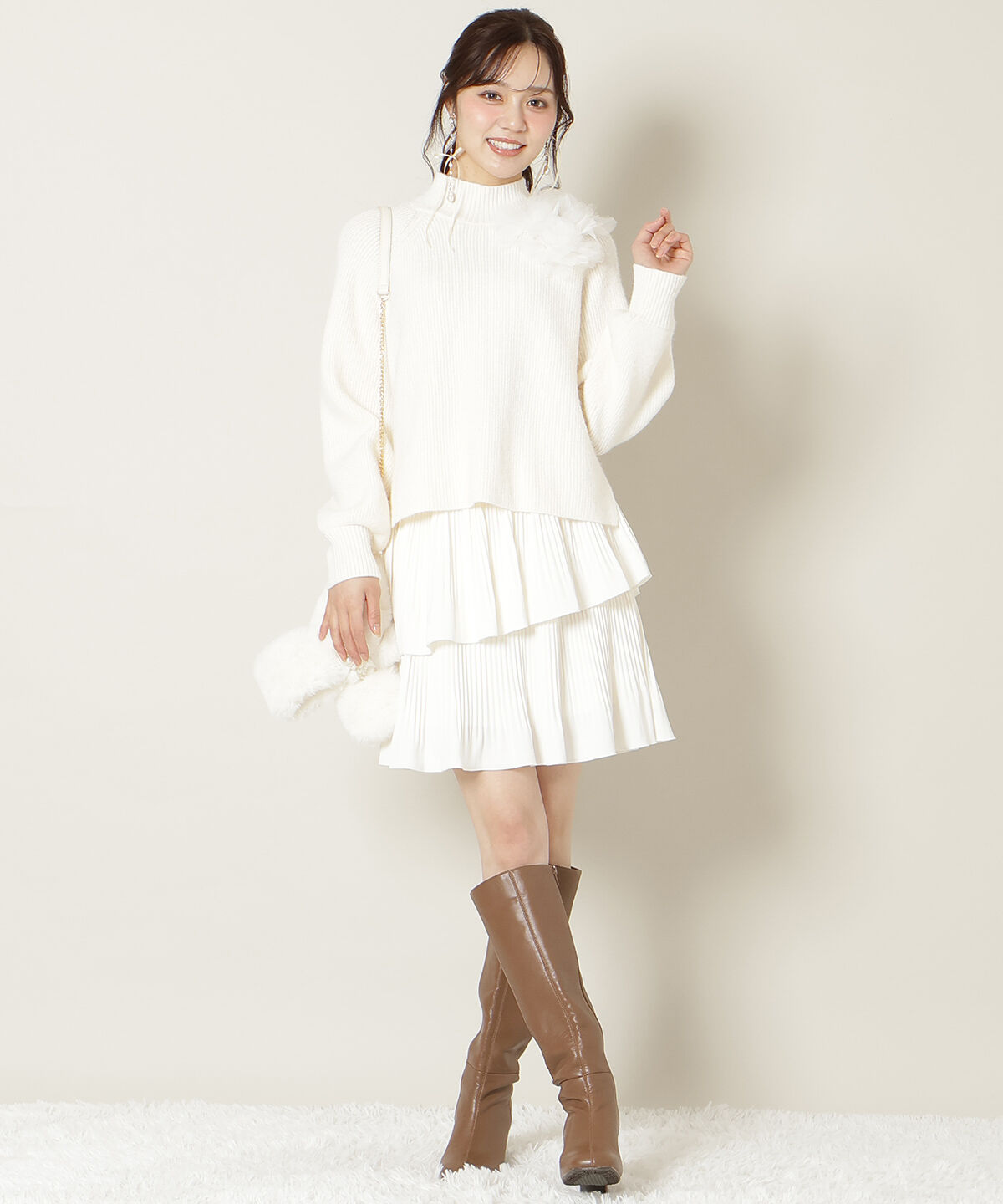 WILLSELECTION「フラワーモチーフボトルネックニット」|ニット・セーター|