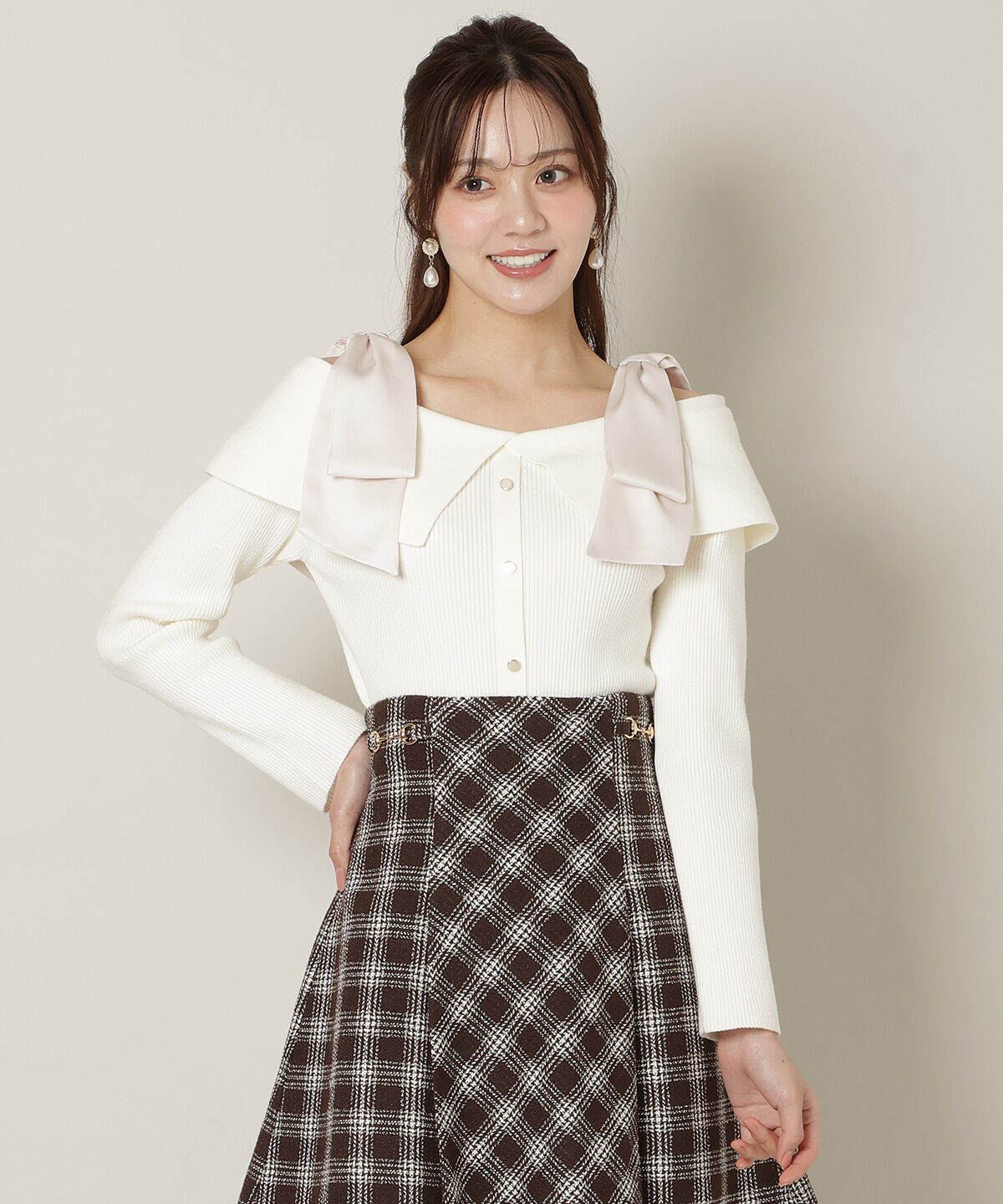 WILLSELECTION「リボンオフショルニットプルオーバー」|ニット・セーター|オフ