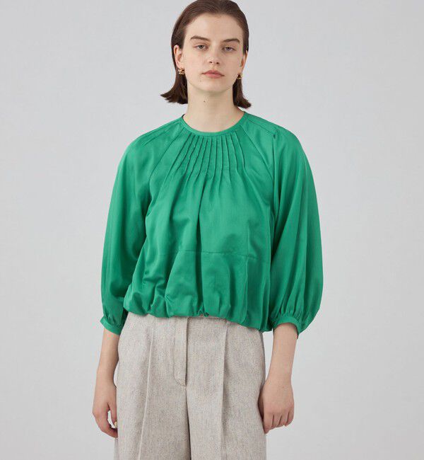 Ballsey「コットンシルクサテン ピンタックパフブラウス」|シャツ・ブラウス|