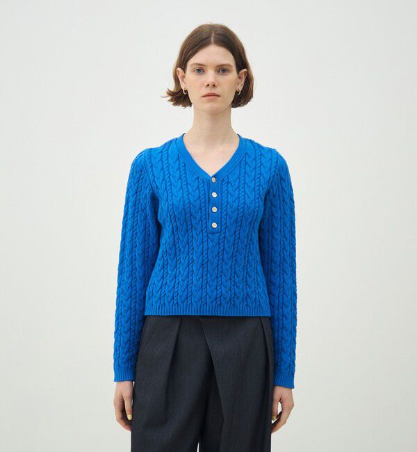 MACPHEE「ハイブリットコットンケーブル Vネックプルオーバー」|ニット・セーター|