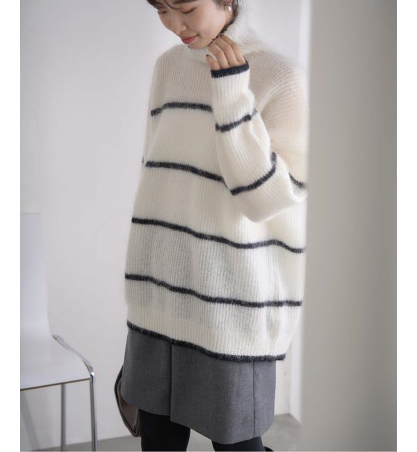 IENA「モヘヤミックスボーダーハイネックプルオーバー」|ニット・セーター|