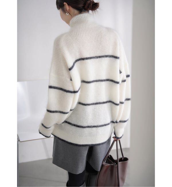 IENA「モヘヤミックスボーダーハイネックプルオーバー」|ニット・セーター|