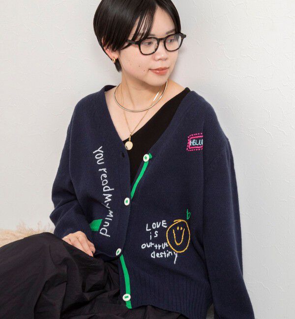 Rie Miller「《手洗い可能》ハンド刺繍Vネックカーディガン」|カーディガン|