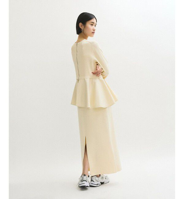 サステナブル】ペプラムコンビニットワンピース/オケージョン対応