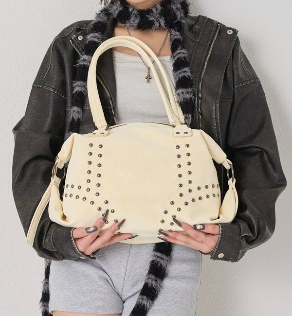  「STUDDED SHOULDER BAG/スタッズショルダーバッグ」|トートバッグ|イエロー