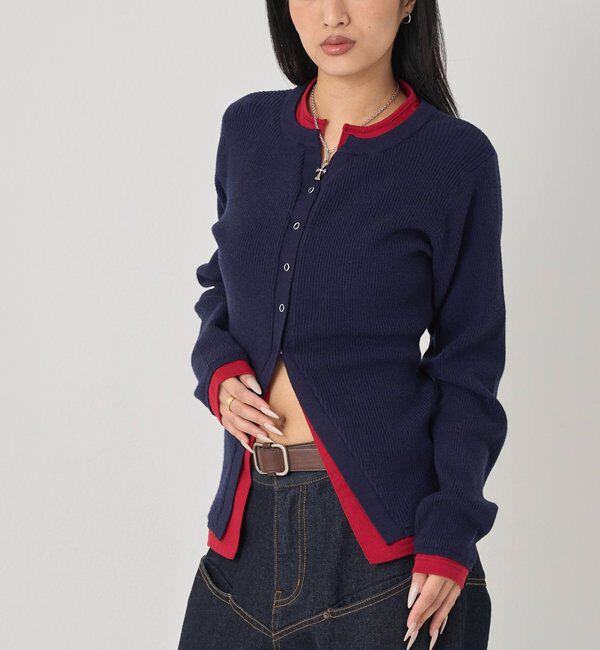  「レイヤードヘンリーナローカーデ」|ニット・セーター|