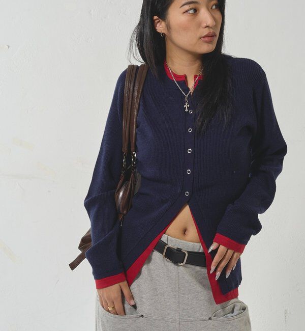  「レイヤードヘンリーナローカーデ」|ニット・セーター|