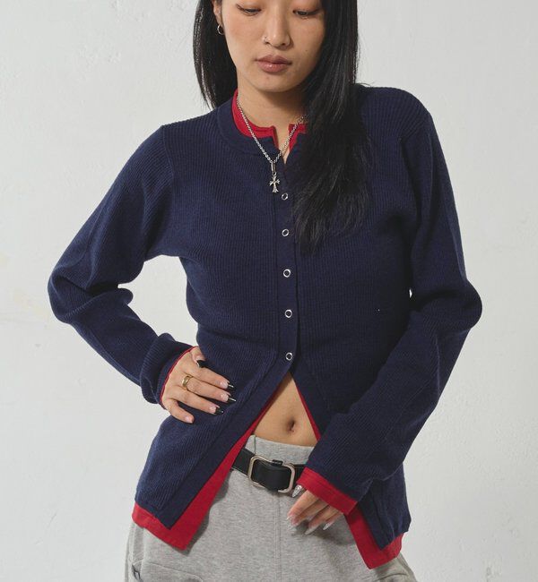  「レイヤードヘンリーナローカーデ」|ニット・セーター|