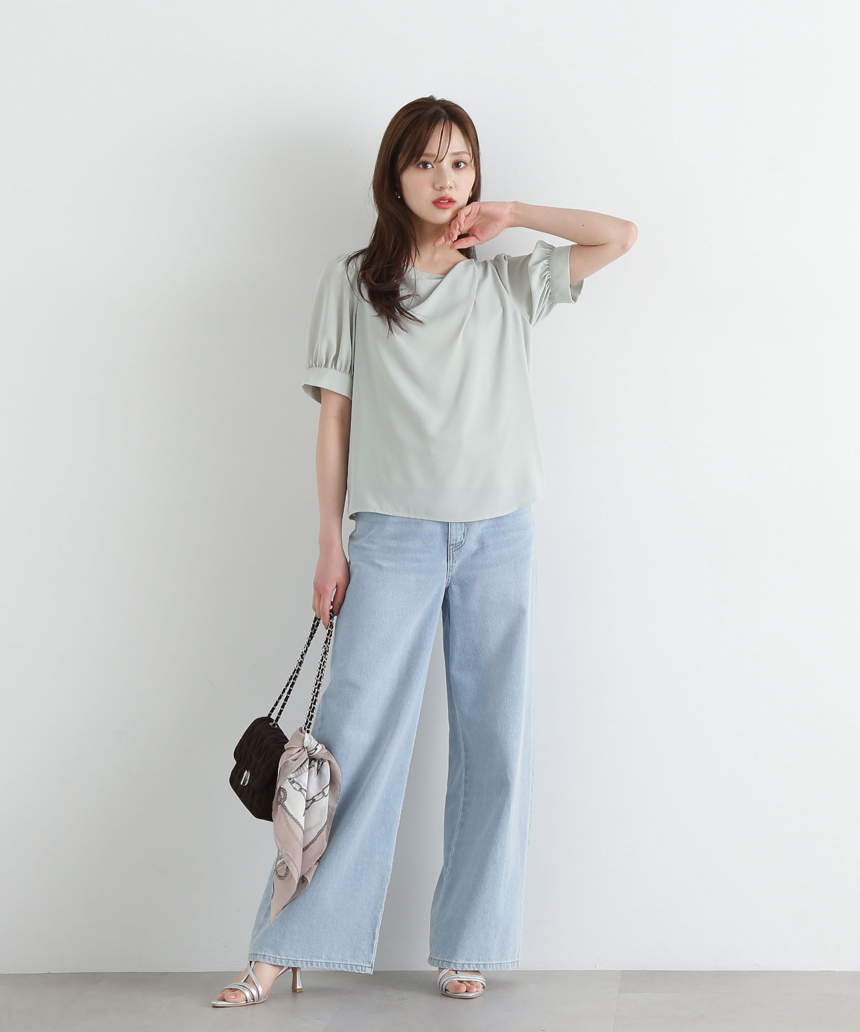 PROPORTION BODY DRESSING「デコルテニュアンスパフブラウス」|シャツ・ブラウス|ライトグリー