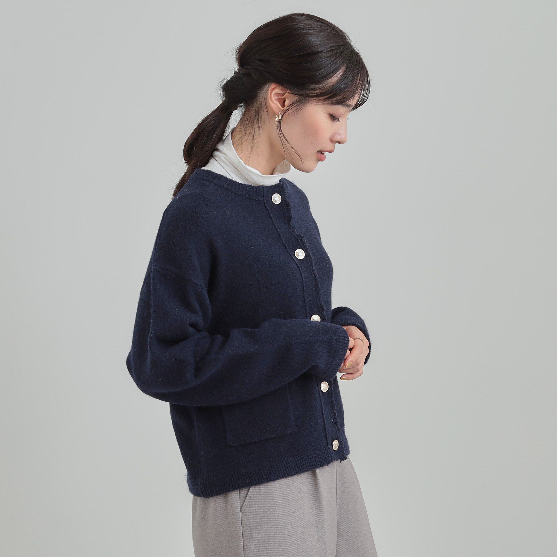 SHOO･LA･RUE「【洗濯機可/S-LL】きちんと感が魅力 ジャケットライクカーディガン」|カーディガン|