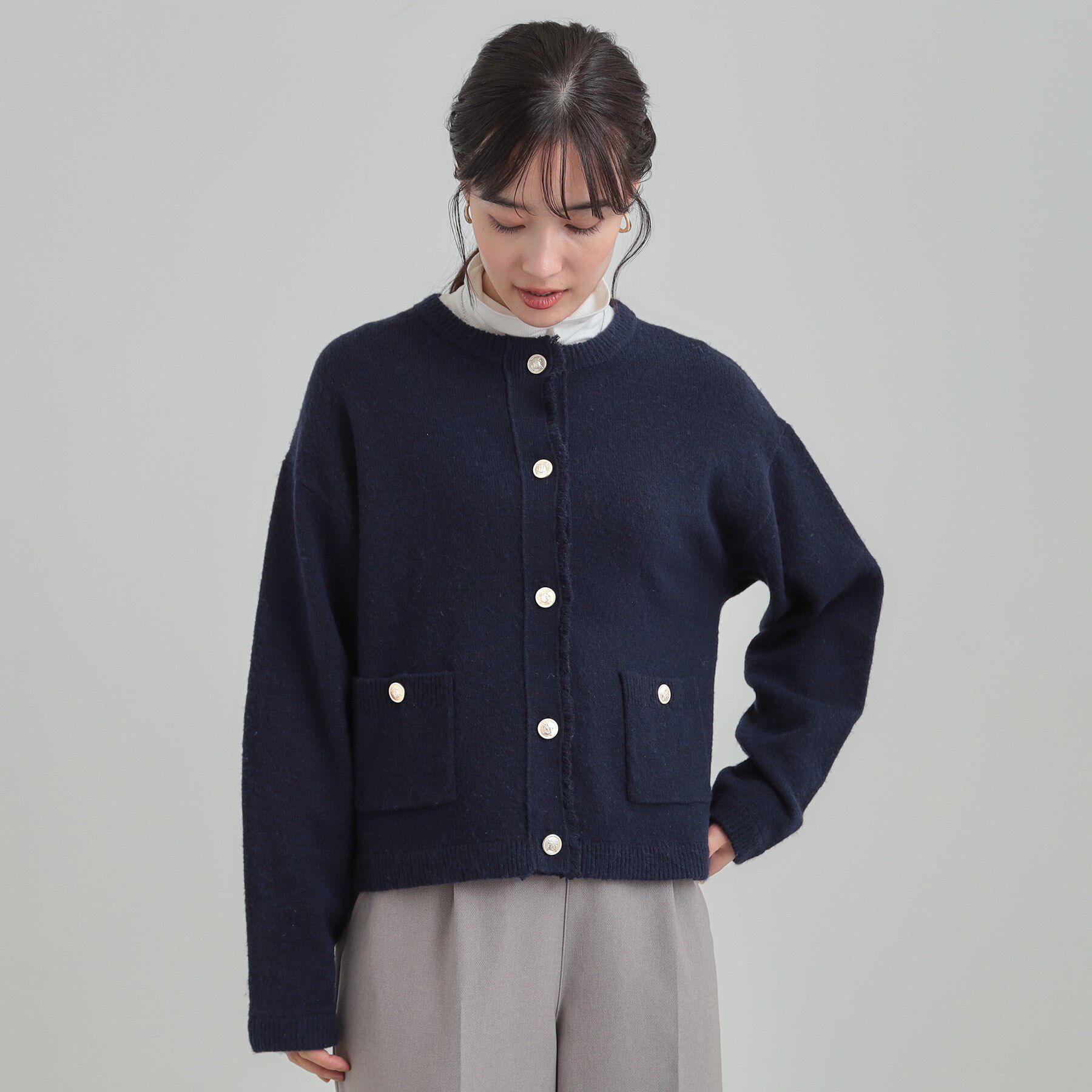 SHOO･LA･RUE「【洗濯機可/S-LL】きちんと感が魅力 ジャケットライクカーディガン」|カーディガン|