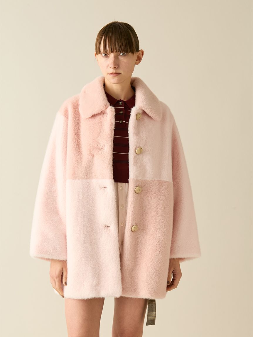 FURFUR「パッチワークエコファーミドルコート」|ステンカラーコート|