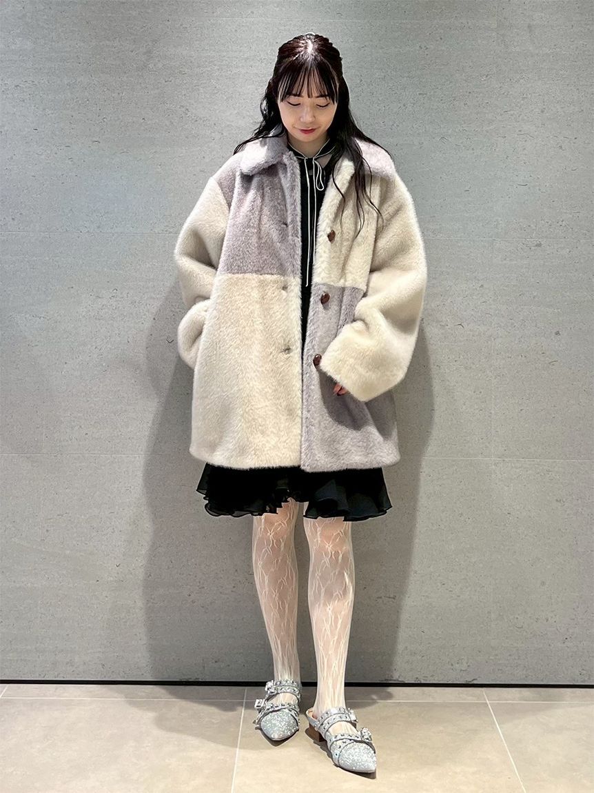 FURFUR「パッチワークエコファーミドルコート」|ステンカラーコート|