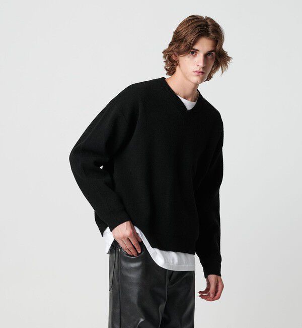 MONKEY TIME「プレーティング クロップド Vネック ニット」|ニット・セーター|