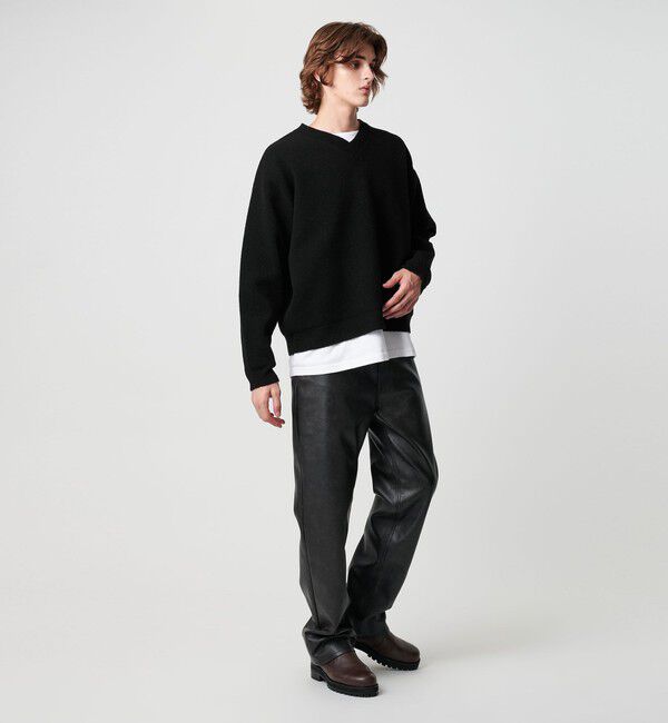 MONKEY TIME「プレーティング クロップド Vネック ニット」|ニット・セーター|