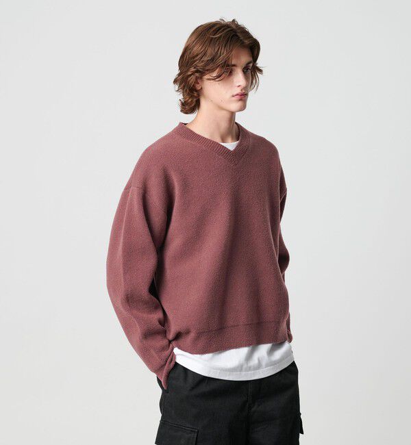 MONKEY TIME「プレーティング クロップド Vネック ニット」|ニット・セーター|