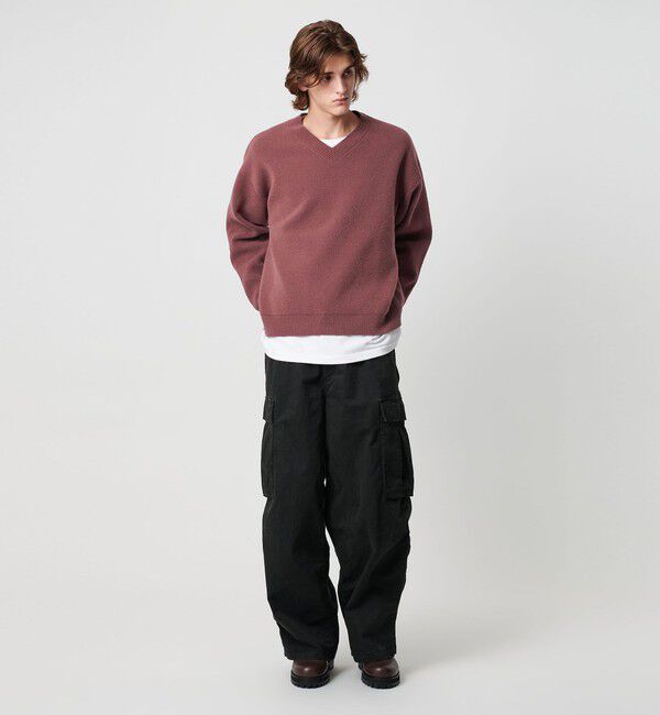 MONKEY TIME「プレーティング クロップド Vネック ニット」|ニット・セーター|