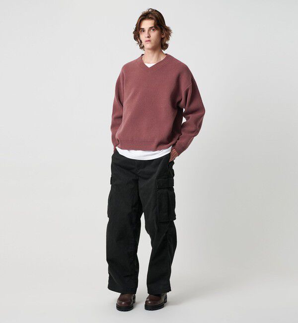 MONKEY TIME「プレーティング クロップド Vネック ニット」|ニット・セーター|