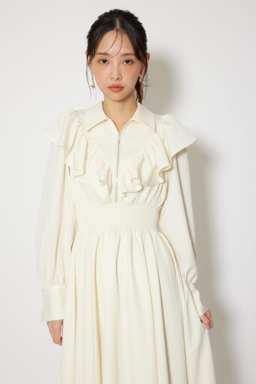 rienda「フロントZIPフリルシャツワンピース」|ワンピース|