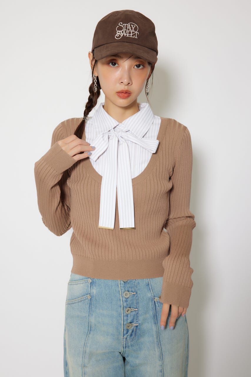 rienda「シャツドッキングロングスリーブニットトップス」|ニット・セーター|