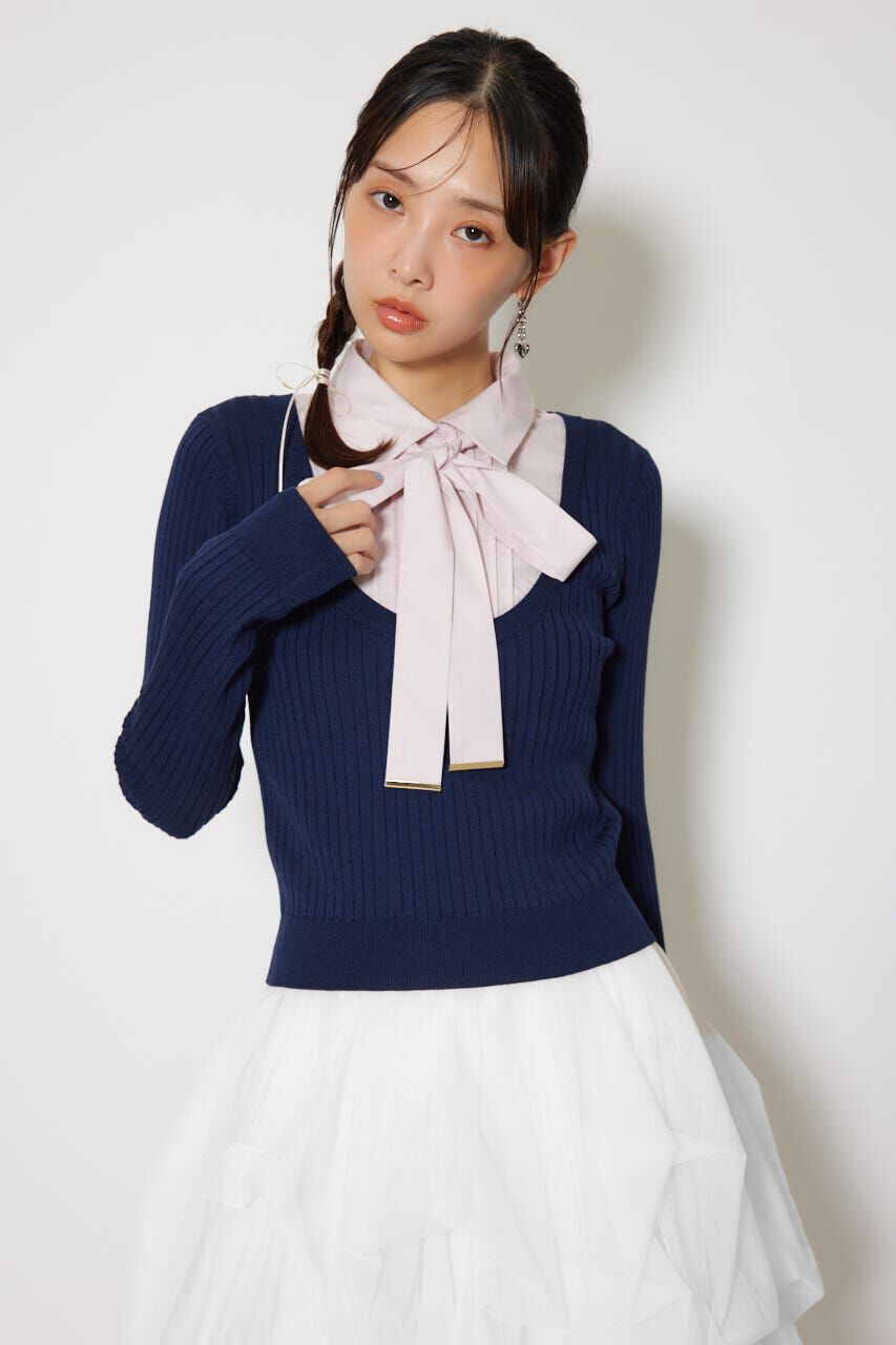 rienda「シャツドッキングロングスリーブニットトップス」|ニット・セーター|