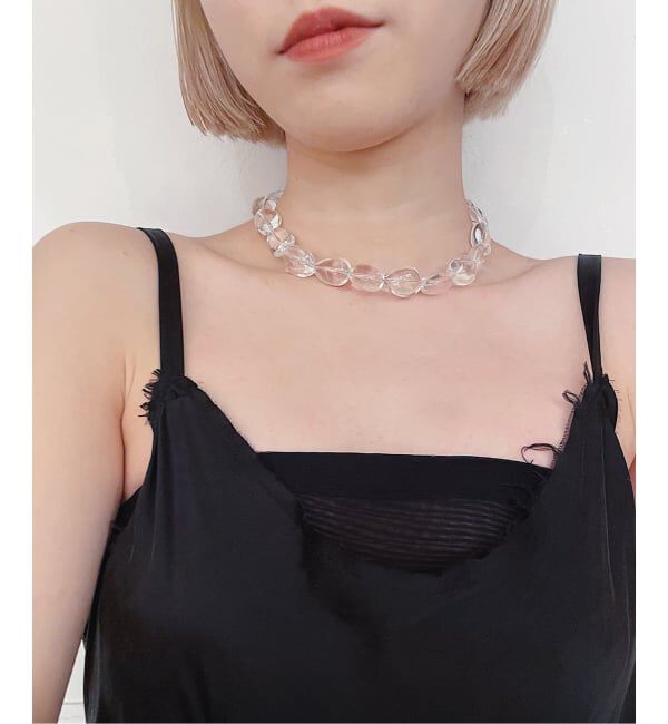 IENA LA BOUCLE「《追加》Y.A.Acc/ワイエーアク クリスタルスモールネックレス」|ネックレス|ホワイト