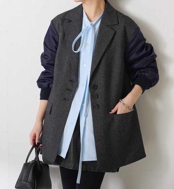  「3つ釦コンビスリーブジャケット」|ベスト・ジレ|ネイビー