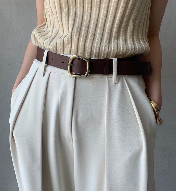  「変形スクエアバックルベルト」|ベルト|ブラウン