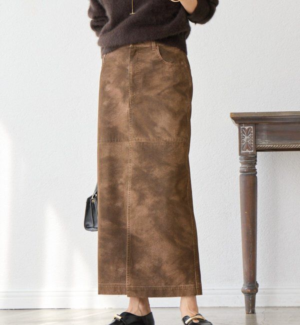  「【ヴィンテージムード】ウォッシュドクロスタイトスカート」|スカート|ブラウン