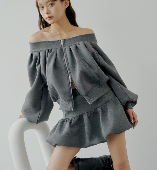  「【セットアップ対応】スウェットバルーンミニスカート」|スカート|チャコールグレー