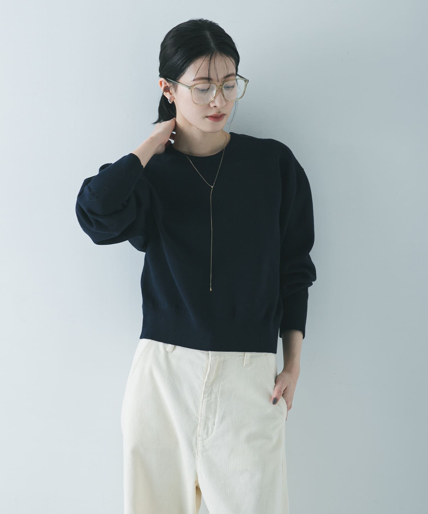 URBAN RESEARCH「ダブルフェイスクルーネックニット」|ニット・セーター|ネイビー