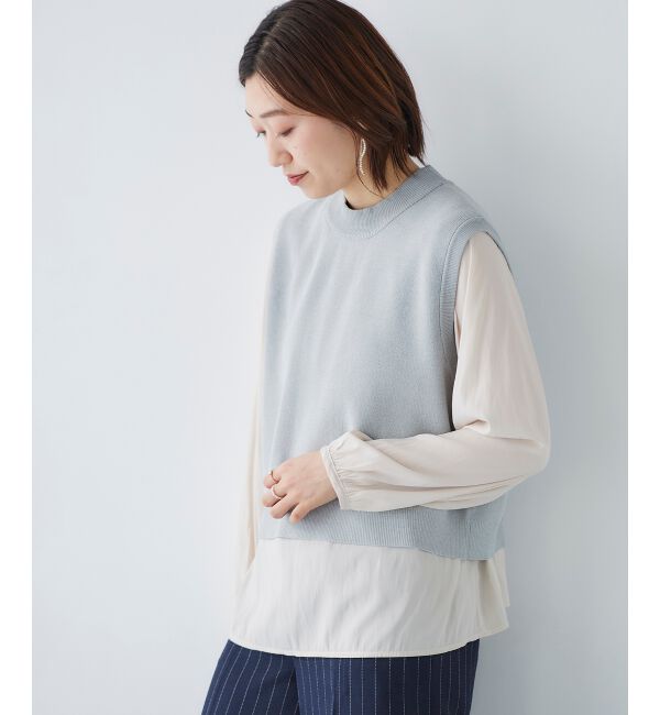  「ブラウスレイヤードニットベスト」|ベスト・ジレ|グレー