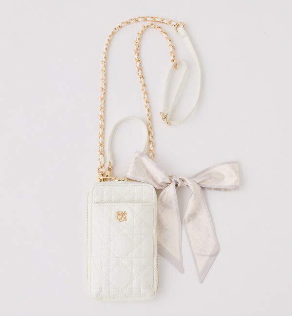  「スカーフ付きキルティングスマホショルダー」|ショルダー・メッセンジャー|アイボリー