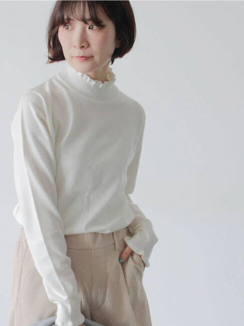 Samansa Mos2 blue「フリル衿ニットプルオーバー」|ニット・セーター|オフホワイト