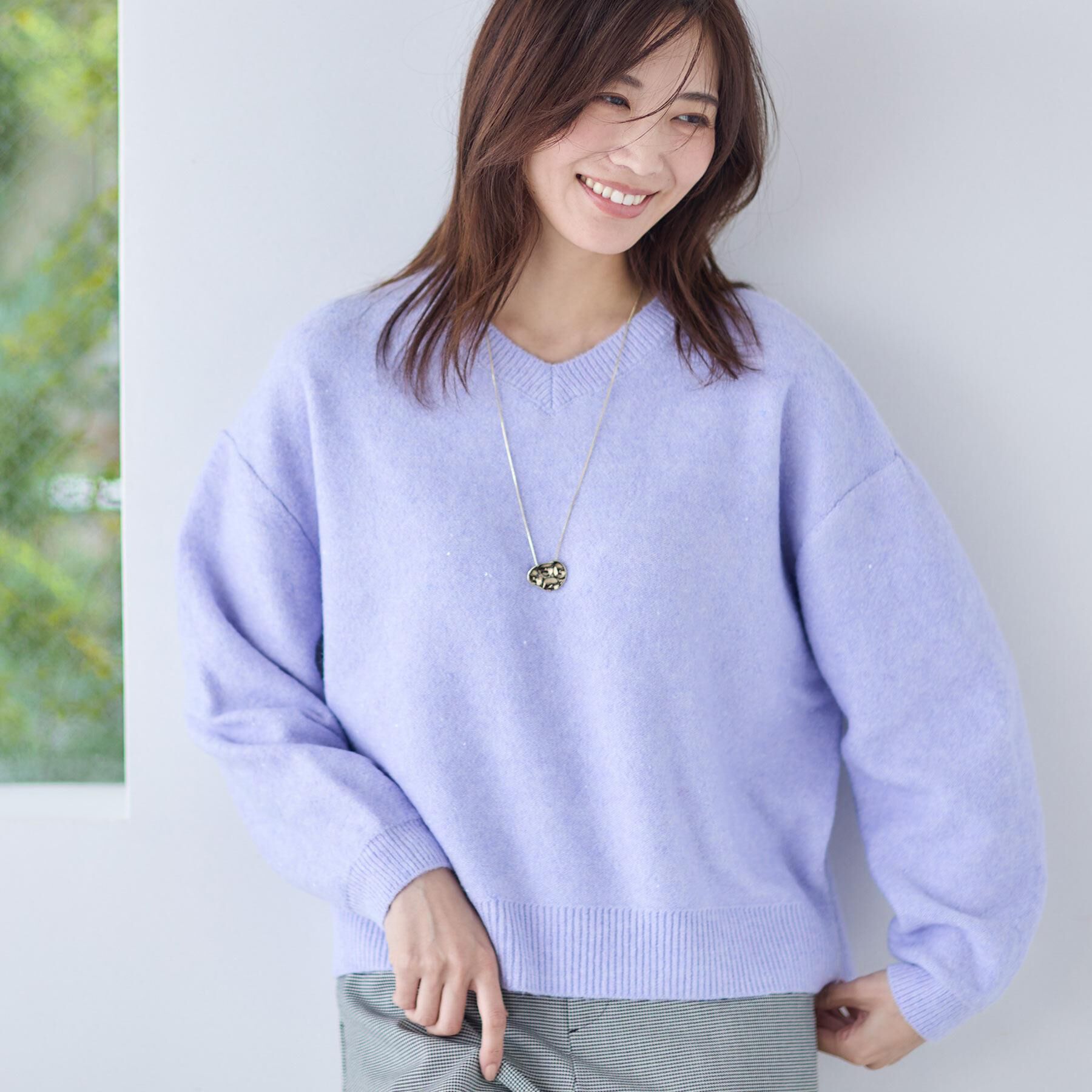 Reflect「【選べる5色／ゆったりシルエット】Vネックスパンコールニット」|ニット・セーター|