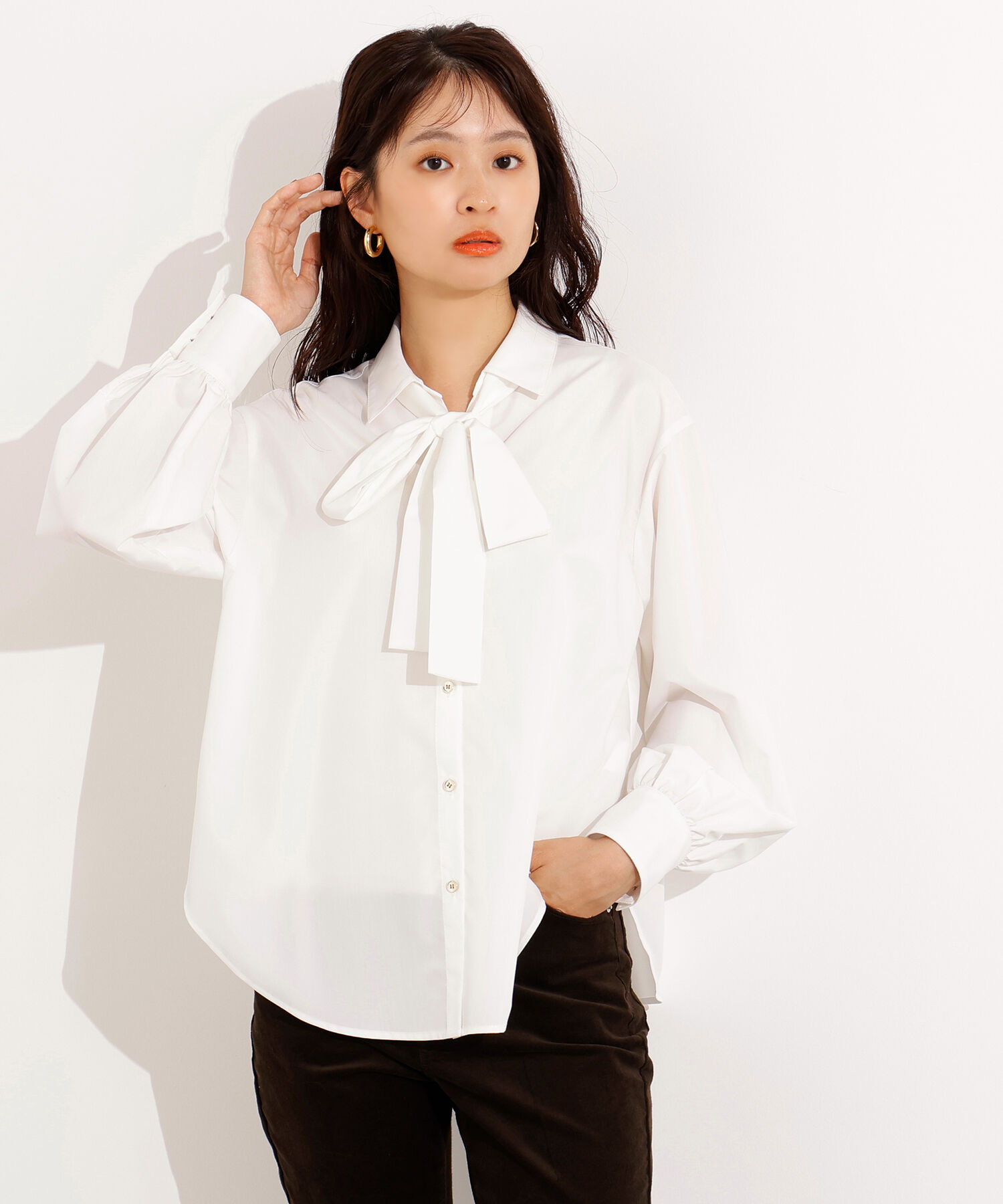  「ゴールドボタン2wayリボンブラウス」|シャツ・ブラウス|