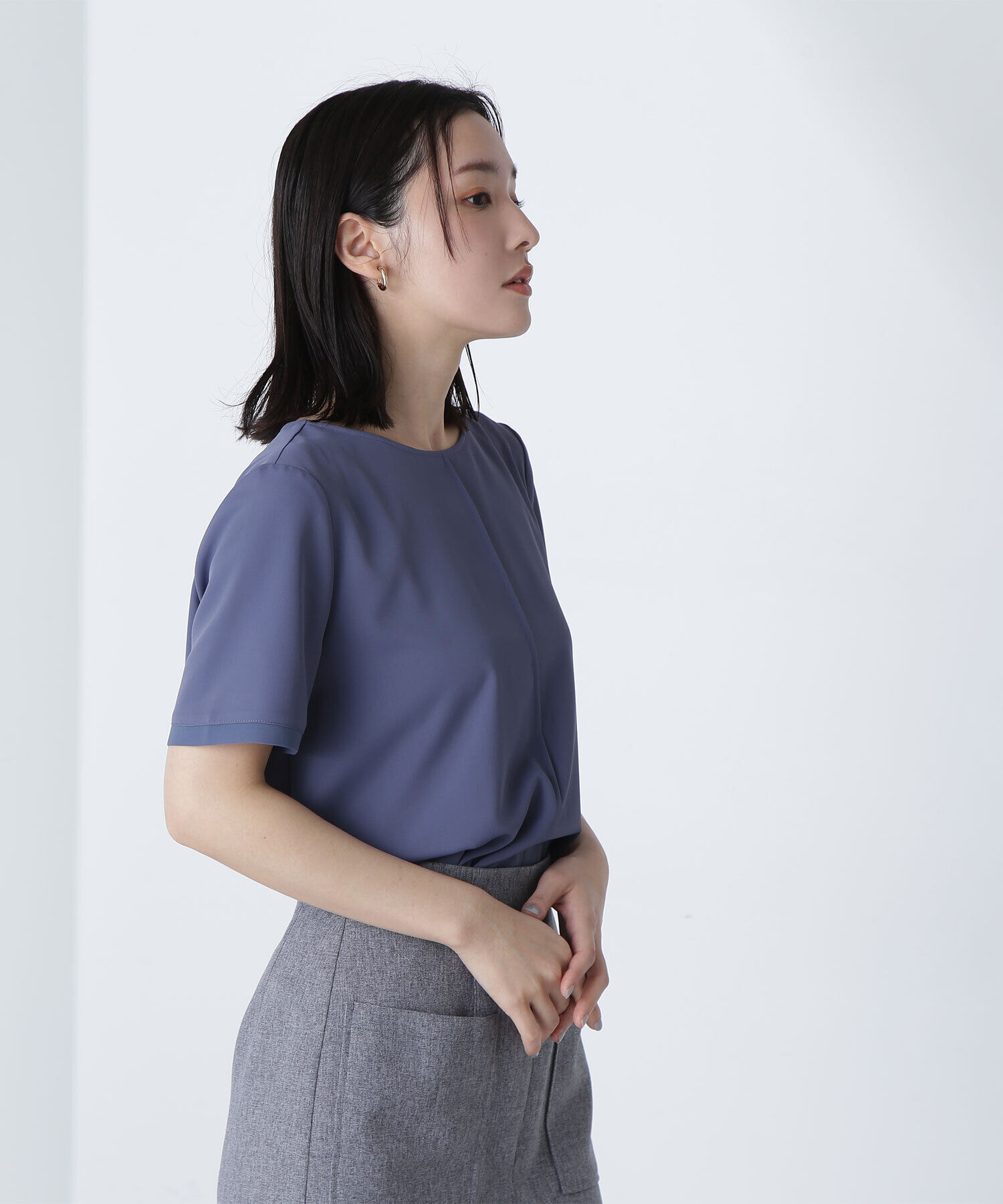  「シフォン切替スリーブブラウス」|シャツ・ブラウス|ネイビーブル 1