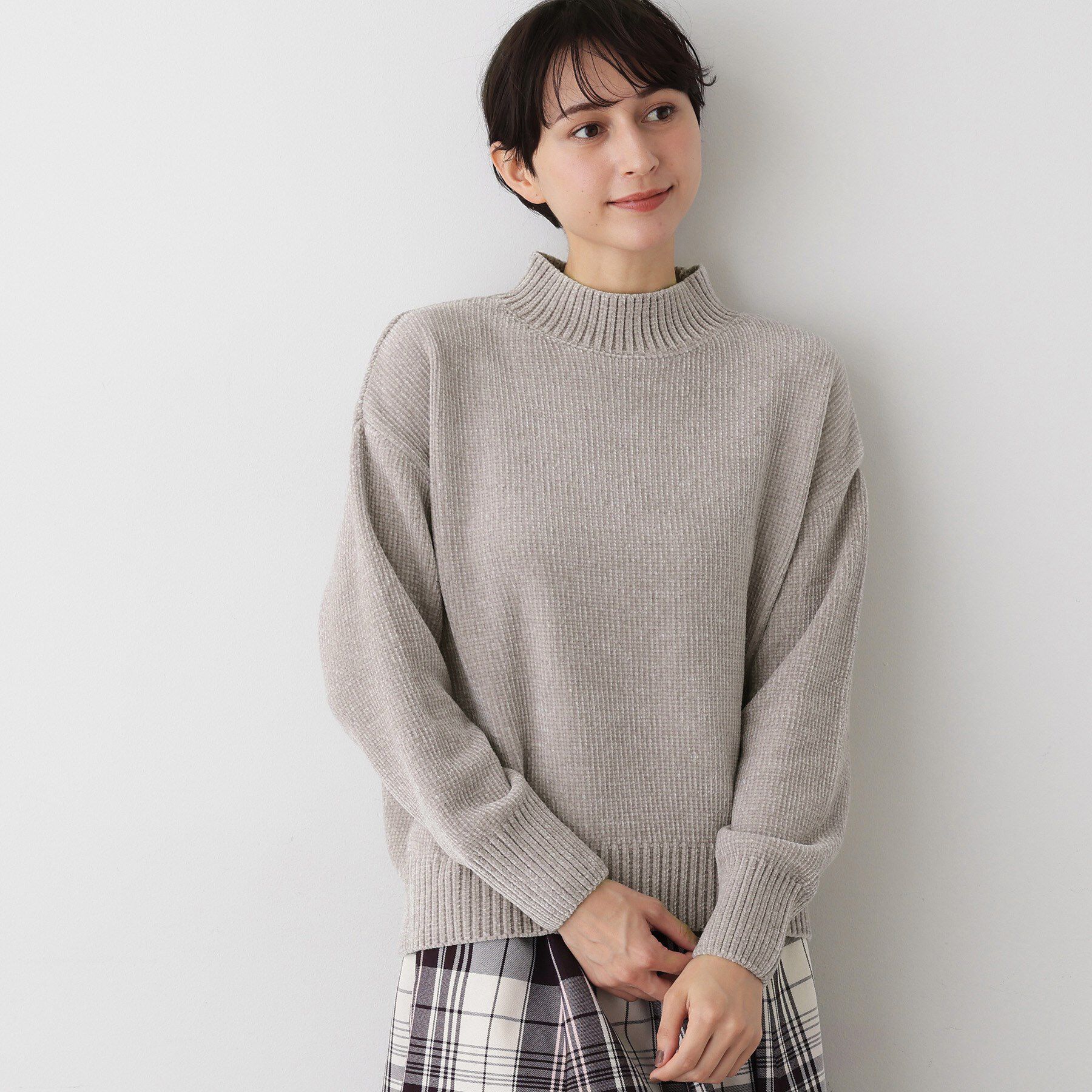 Dessin「【洗える】ハイネックベロアモールニット」|ニット・セーター|