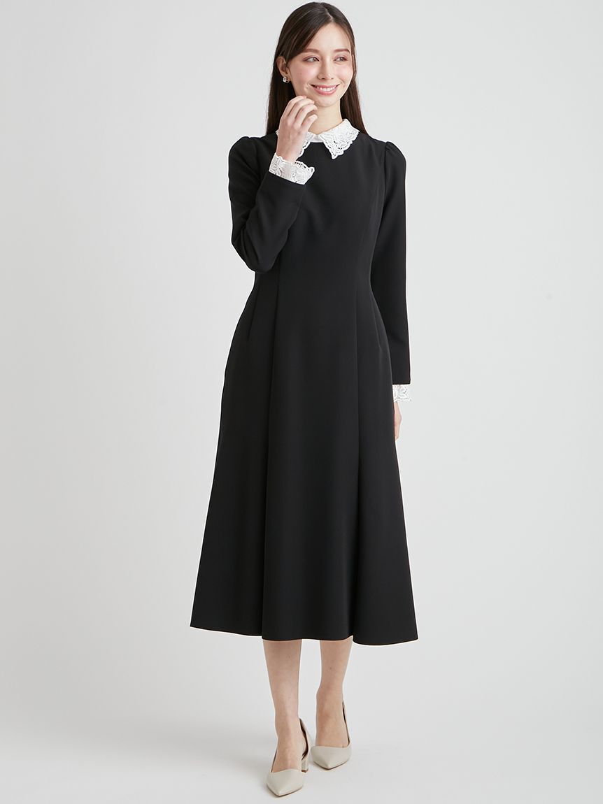 CELFORD「【洗える】刺繍レース付きマーメイドワンピース」|ワンピース|BLK