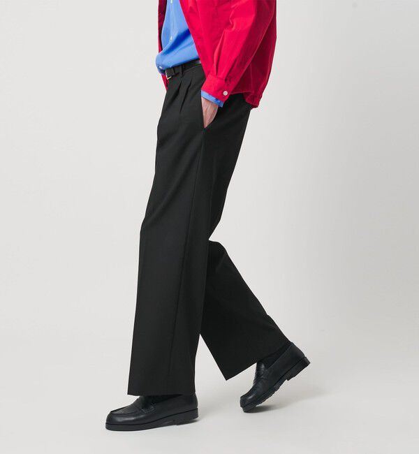 BEAUTY&YOUTH UNITED ARROWS「ダブル T/R 2プリーツ ボリューム スラックス NO.9 ウォッシャブル」|チノ|BLACK