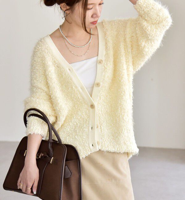 quaranciel「quaranciel:〈手洗い可能〉ネップツイード Vネック ニット カーディガン」|カーディガン|