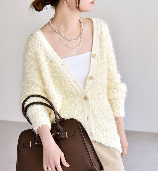 quaranciel「quaranciel:〈手洗い可能〉ネップツイード Vネック ニット カーディガン」|カーディガン|