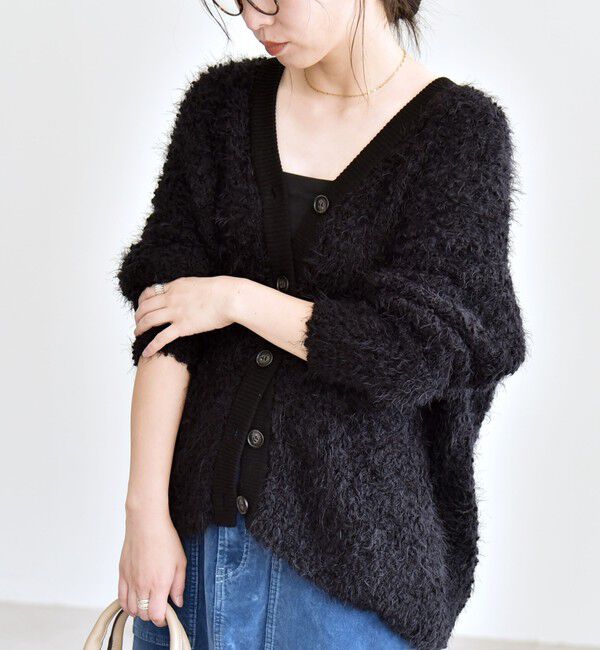 quaranciel「quaranciel:〈手洗い可能〉ネップツイード Vネック ニット カーディガン」|カーディガン|ブラック