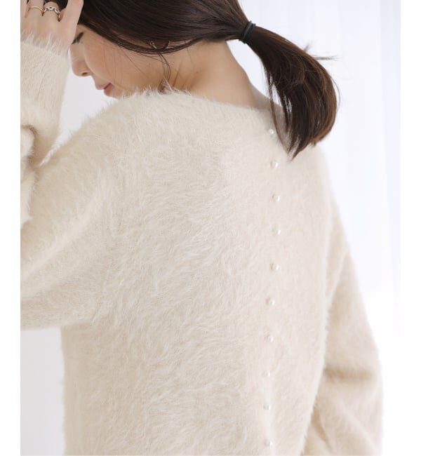  「《WEB限定予約》【洗える】ファーバックパール長袖プルオーバー」|ニット・セーター|