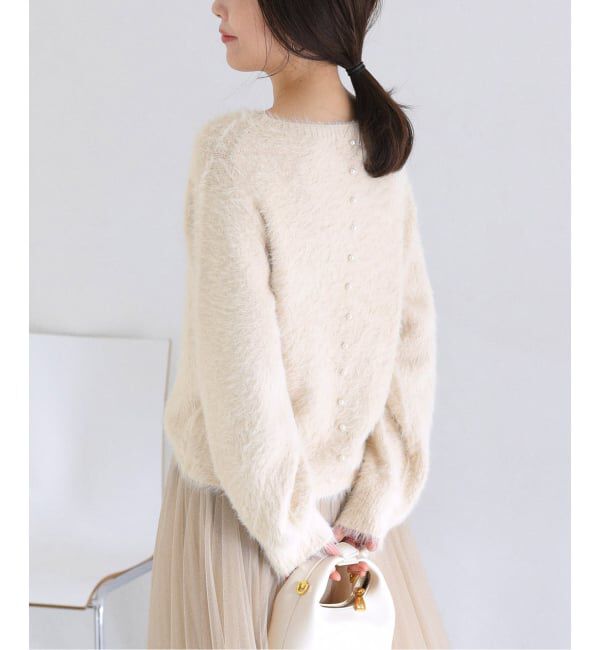  「《WEB限定予約》【洗える】ファーバックパール長袖プルオーバー」|ニット・セーター|ベージュ