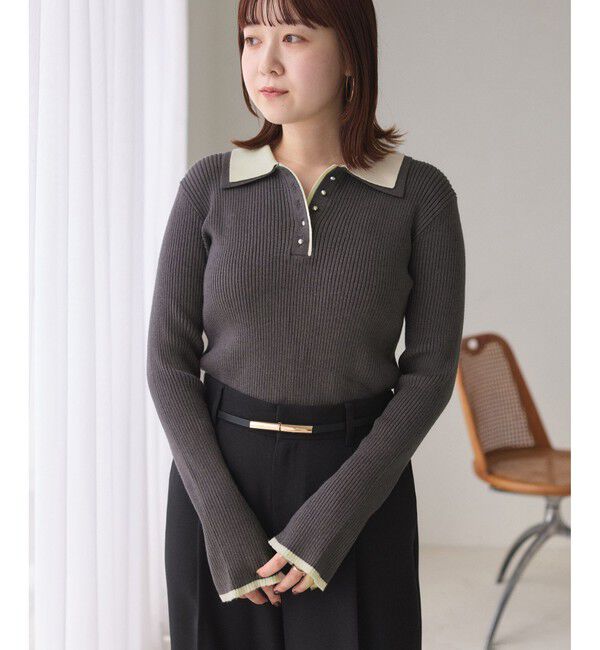 VIS「ダブルカラーポロニットトップス」|ニット・セーター|