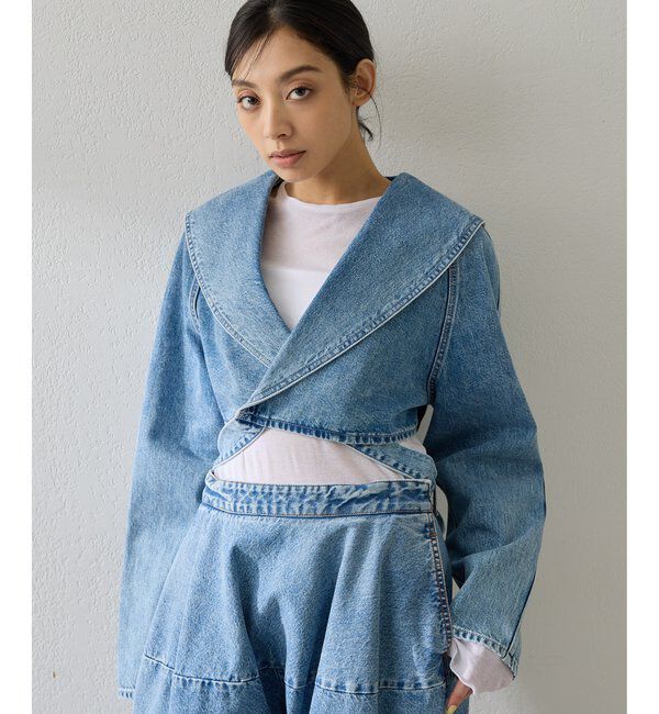  「バックリボンデニムジャケット」|デニムジャケット|ブルー