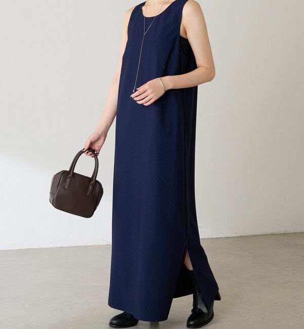  「バイアスストライプジャンパースカート」|ワンピース|ネイビー