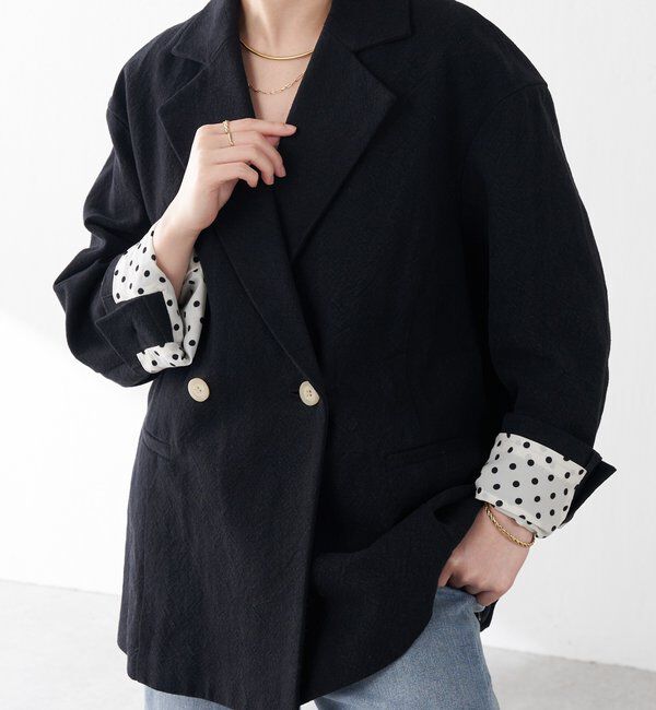  「コットンリネンオーバーダブルジャケット」|ベスト・ジレ|ブラック